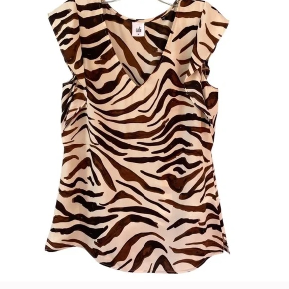 CAbi Zebra Print Ruffle Flutter Sleeve Blouse Style #3771 Brown Cream NW… - Picture 4 of 8